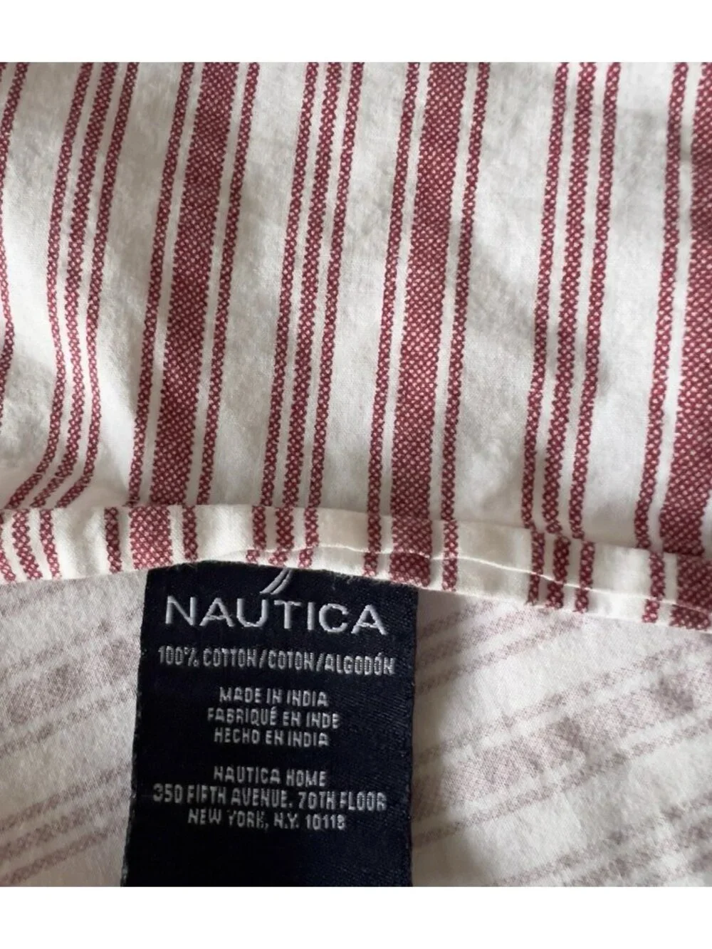 NAUTICA Twin 2 Pc Ticking Stripe Coleridge Red White Sheet Set 1-Flat 1-Fitted